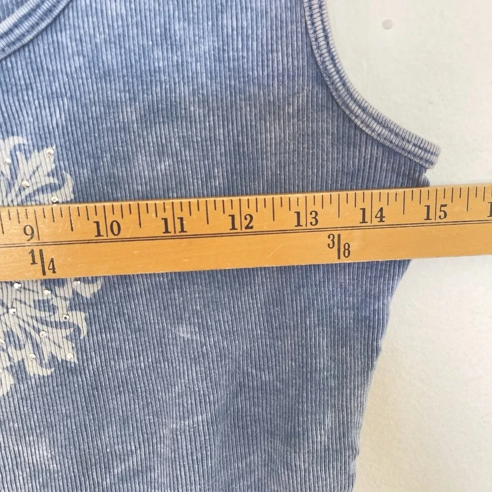 Vintage Y2K One World Ribbed Tank Top Size M Blue Hippie Boho Festival Coachella